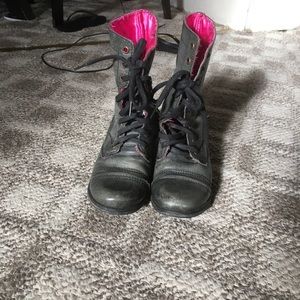 Vintage Betsey Johnson ruffle combat boots.
